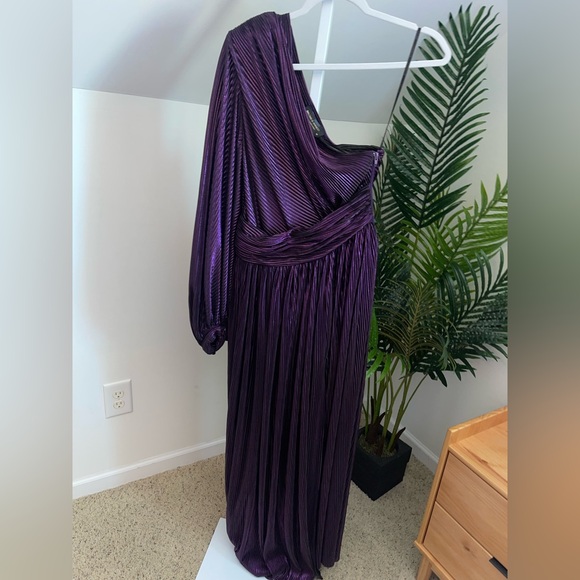 Bronx and Banco Florence Pleated One Shoulder‎ Slit Gown Maxi Dress Purple M - Picture 6 of 7